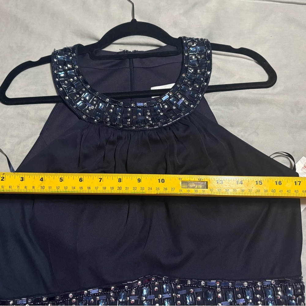 Elegant Navy Blue Beaded Dress - Picture 8 of 11